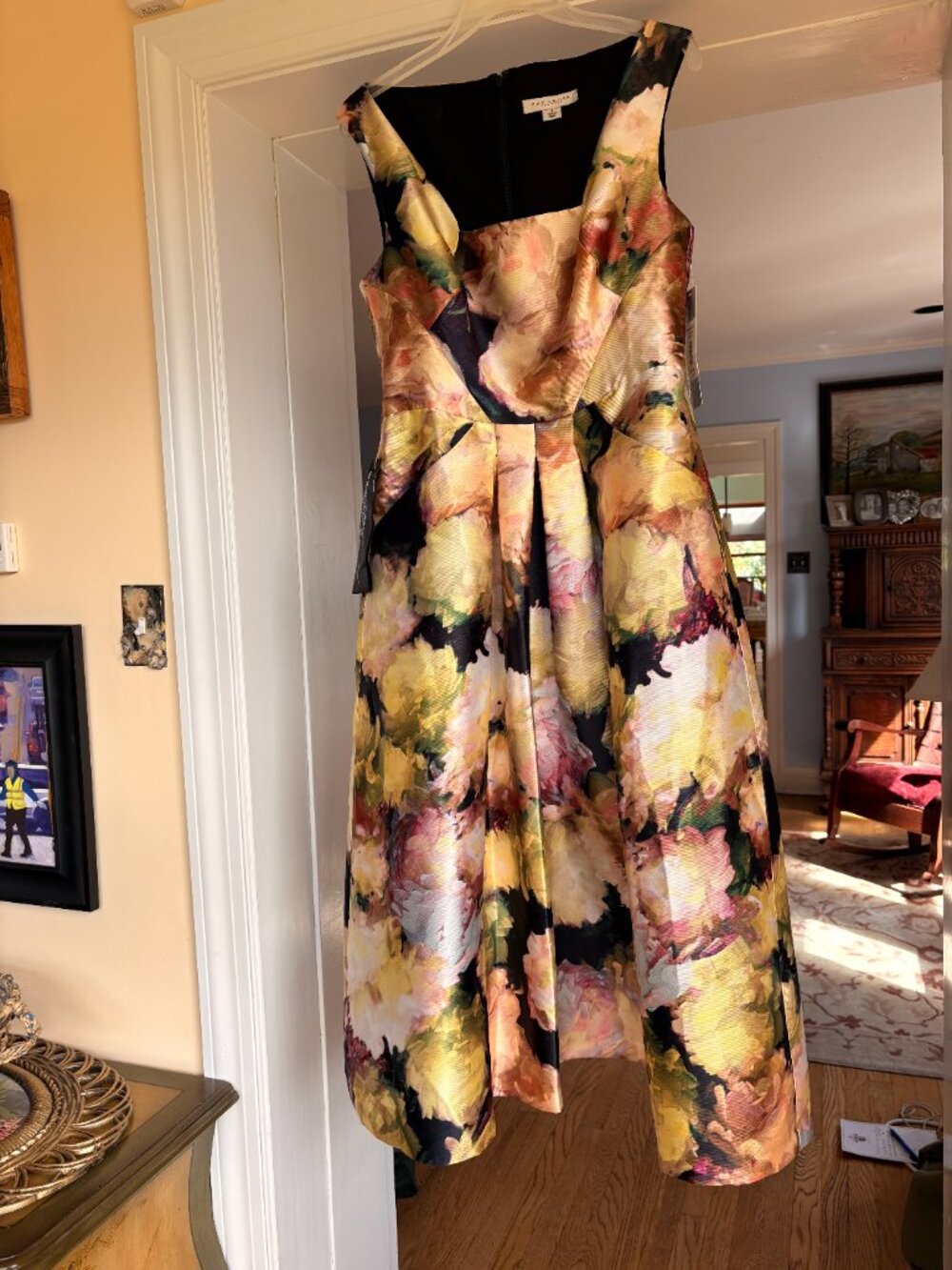 NWT Kay Unger Satin Floral Scoopneck Party Dress